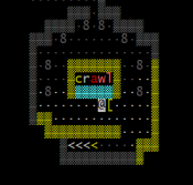 ASCII screenshot of an entry vault, spelling the world 'crawl'